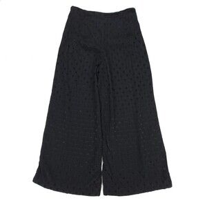 ZARA Wide Leg High Rise Culotte Ankle Cropped Pant Womens XS Black Swiss Dot